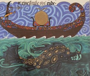 Archetipi Jung: una barca condotta da un uomo incappucciato e sotto un mostro marino
